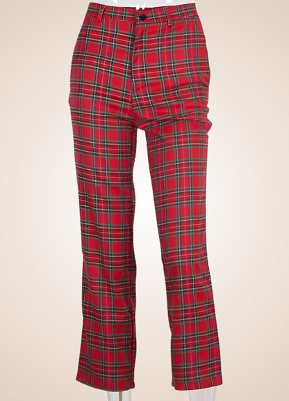 Red Steampunk Plaid Pants UK