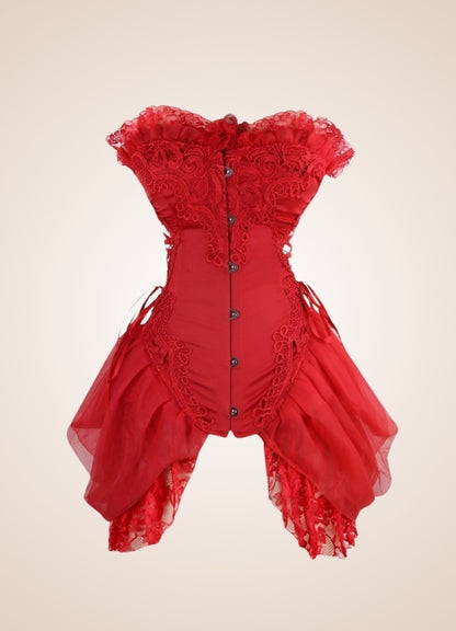 Red Steampunk Victorian Long Corset UK