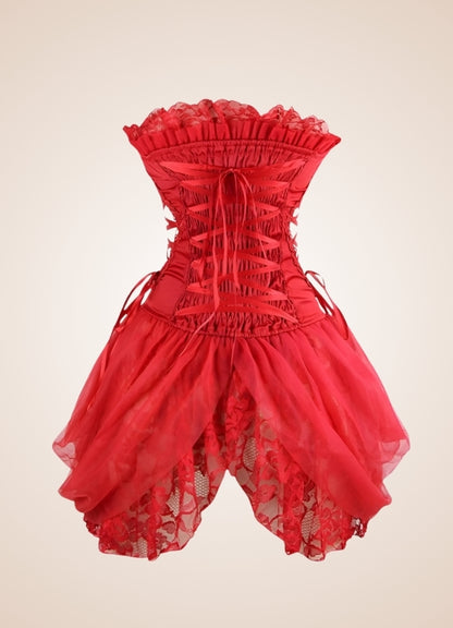 Red Steampunk Victorian Long Corset UK