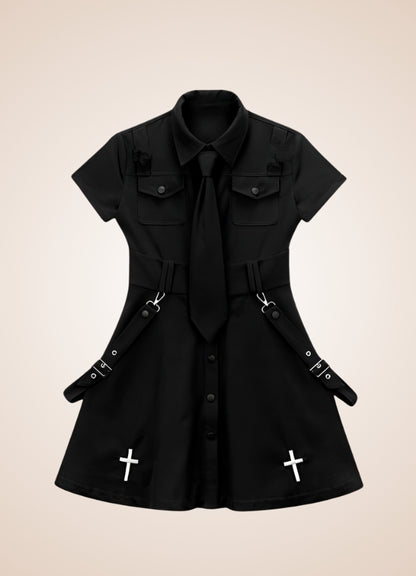 Steampunk Black Gothic Mini Dress UK
