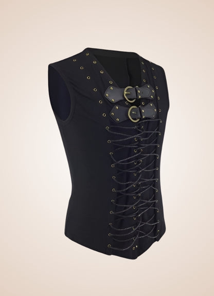Steampunk Black Leather Belt Buckle Vest UK