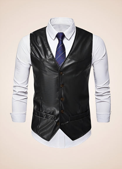 Steampunk Black Leather Gilet UK