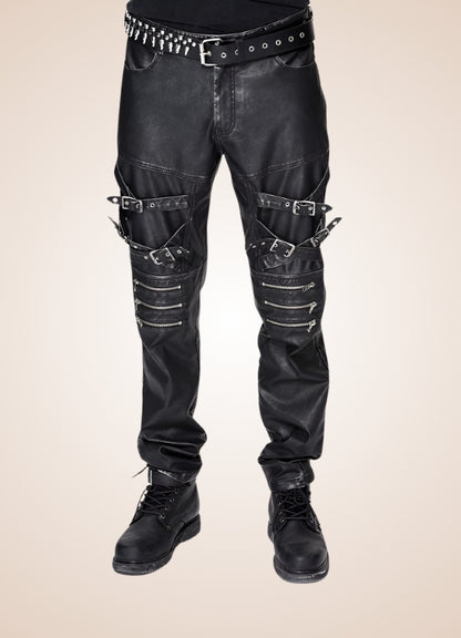 Steampunk Buckle Leather Pants UK