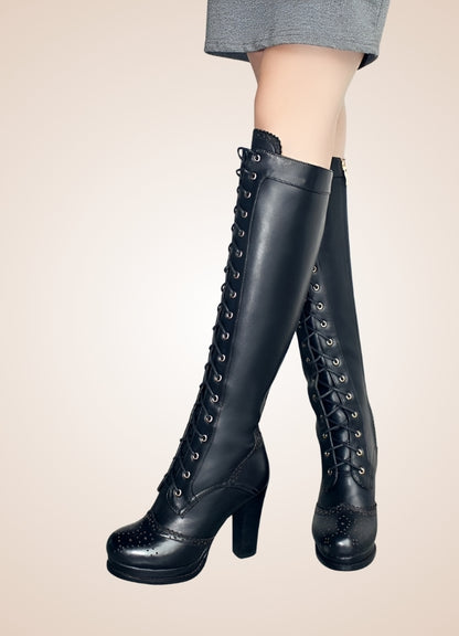Steampunk Lace Up Long Boots UK