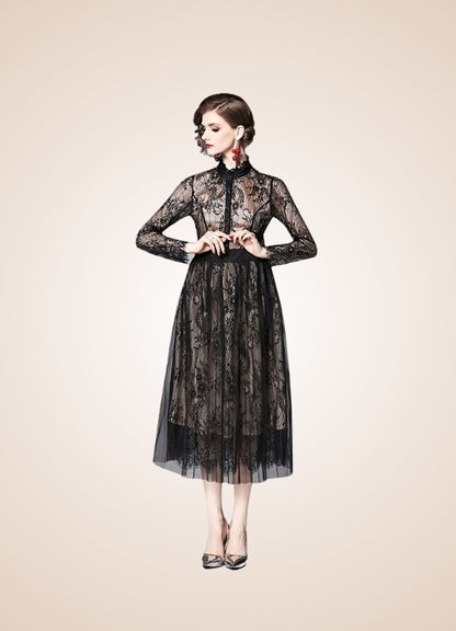 Steampunk Long Sleeve Lace Dress UK