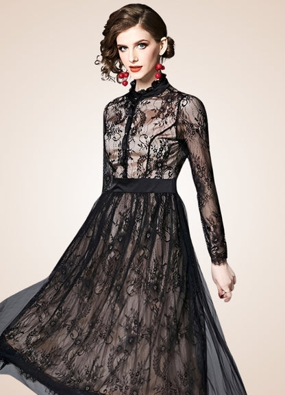 Steampunk Long Sleeve Lace Dress UK