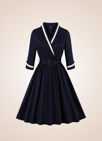 Steampunk Navy Blue V Neck Dress UK