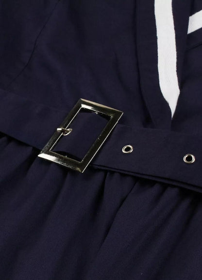 Steampunk Navy Blue V Neck Dress UK