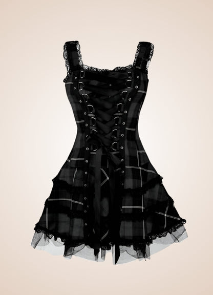 Steampunk Plaid Gothic Mini Dress UK