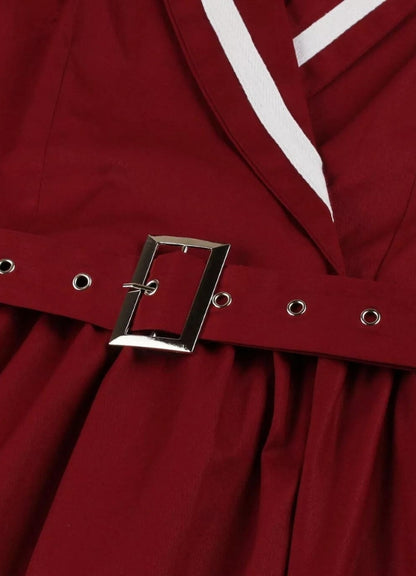 Steampunk Red V Neck Dress UK