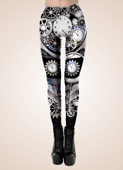 Steampunk Silver Mechanical Print Legging UK