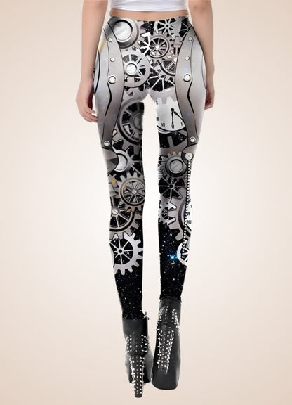 Steampunk Silver Mechanical Print Legging UK