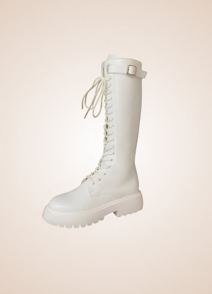 White Knee High Steampunk Boots UK
