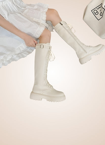 White Knee High Steampunk Boots UK