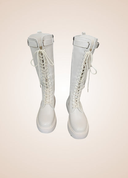 White Knee High Steampunk Boots UK