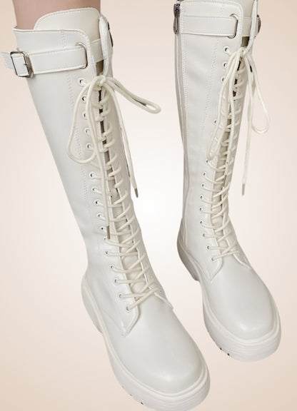 White Knee High Steampunk Boots UK