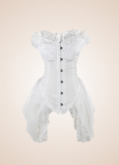 White Steampunk Victorian Long Corset UK